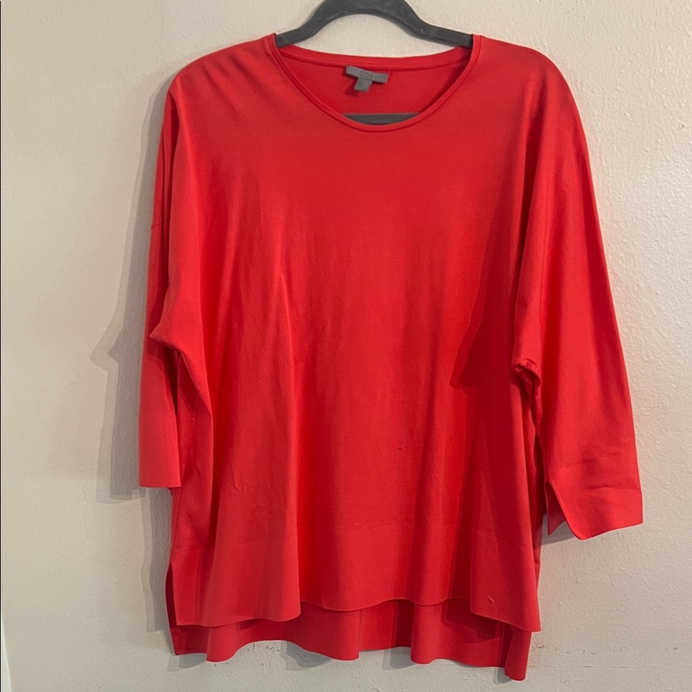 COS Vibrant Coral Red 3/4 Sleeve Knit Tunic T-Shirt Top Medium